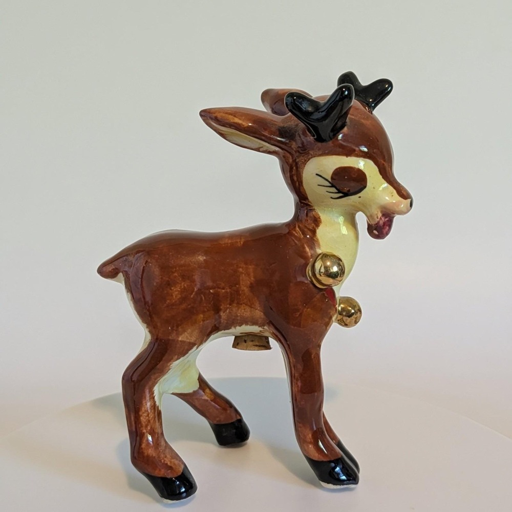 Napco Reindeer Kissing Salt & Peppers Gold Bells Cork‎ Stoppers, Dear & Dearest - Picture 3 of 14